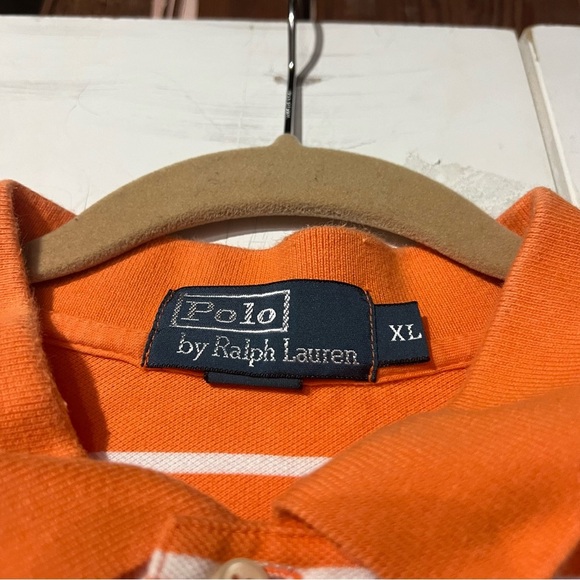 POLO By Ralph Lauren Polo Shirt Orange and White Striped Size XL - Picture 3 of 5